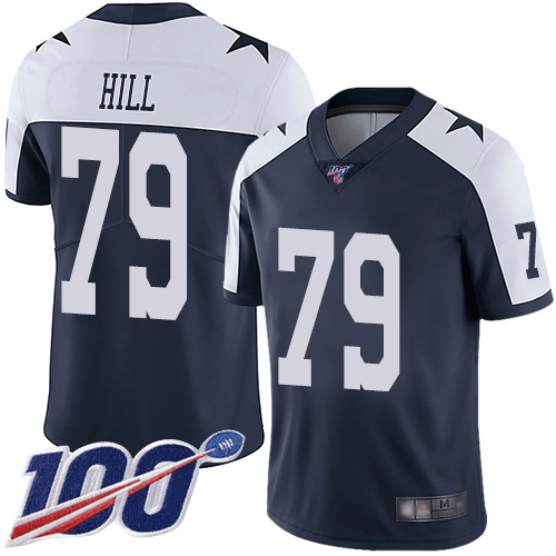 Men Dallas Cowboys Limited Navy Blue Trysten Hill Alternate #79 100th Season Vapor Untouchable Throwback NFL Jersey